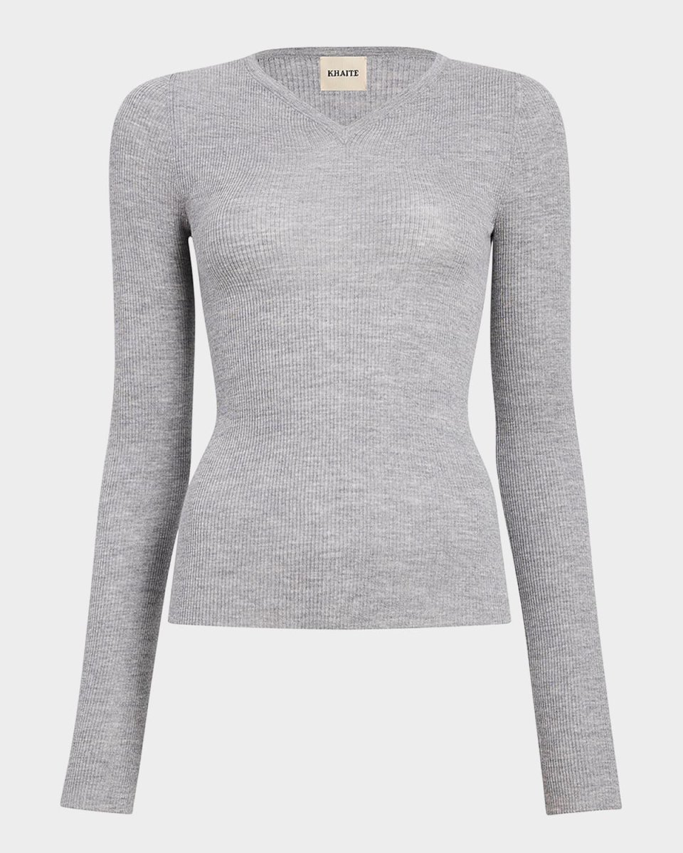 Tania V-Neck Long-Sleeve Rib Top